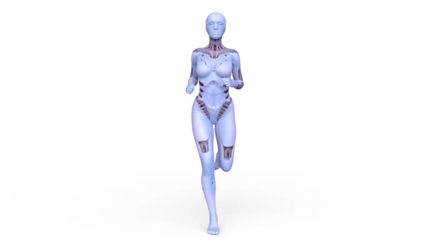 Rendering Running Female Cyborg — Vídeos de Stock