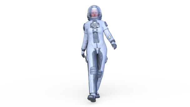 一名行走的女宇航员的3D图像 — 图库视频影像