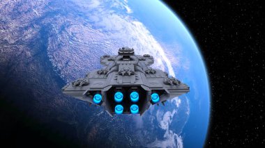 Bir uzay gemisinin ve Dünya 'nın 3 boyutlu canlandırması