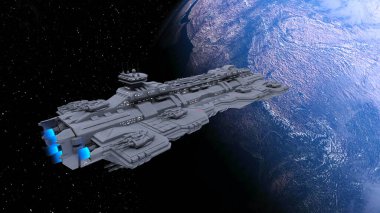 Bir uzay gemisinin ve Dünya 'nın 3 boyutlu canlandırması