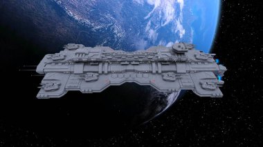 Bir uzay gemisinin ve Dünya 'nın 3 boyutlu canlandırması