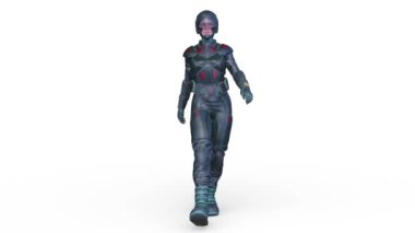 Yürüyen bir siber kadının 3 boyutlu canlandırması