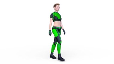 Yürüyen bir siber kadının 3 boyutlu canlandırması