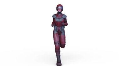 Koşan bir siber kadının 3 boyutlu canlandırması