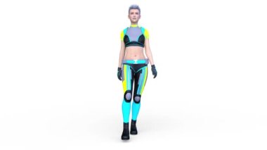 Yürüyen bir siber kadının 3 boyutlu canlandırması