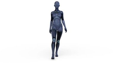 Yürüyen bir kadın sayborgun 3 boyutlu tasviri