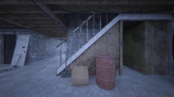 放棄された倉庫の3Dレンダリング — ストック写真