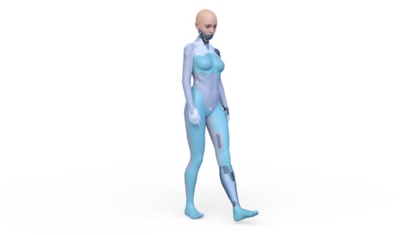 Rendering Female Cyborg Walking Face — Vídeo de Stock