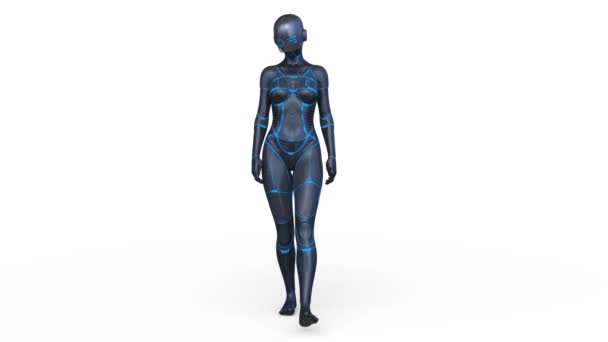 女性机器人面朝下行走的3D图像 — 图库视频影像