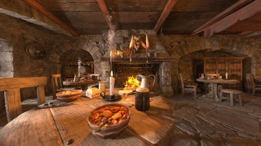 3D rendering of the bar with wooden interior