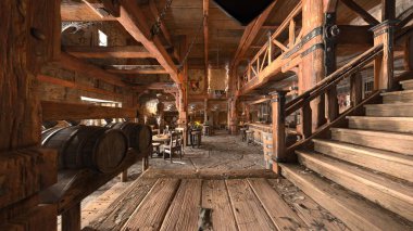 3D rendering of the bar with wooden interior