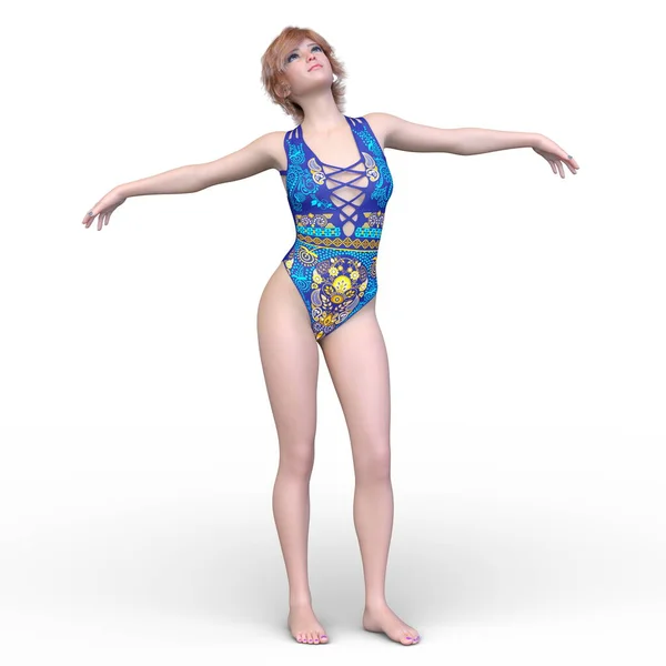 水着姿の女性の3Dレンダリング — ストック写真