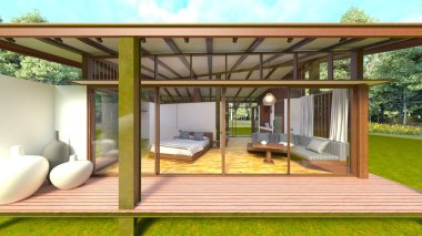 Ormandaki bir evin 3 boyutlu canlandırması