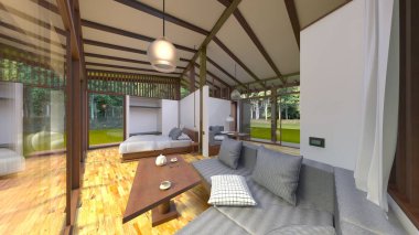 Ormandaki bir evin 3 boyutlu canlandırması