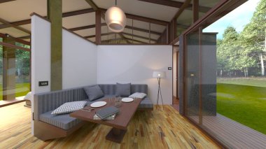 Ormandaki bir evin 3 boyutlu canlandırması