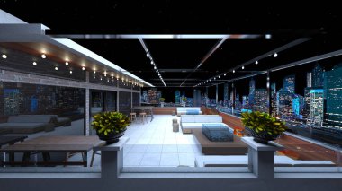 Çatı terasının 3B görüntülemesi