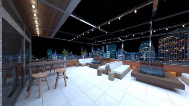 Çatı terasının 3B görüntülemesi