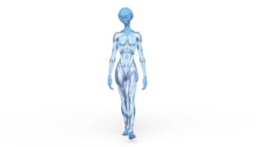 3D rendering of a female alien walking face down