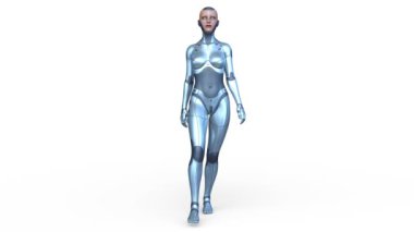 Yürüyen bir kadın sayborgun 3 boyutlu tasviri