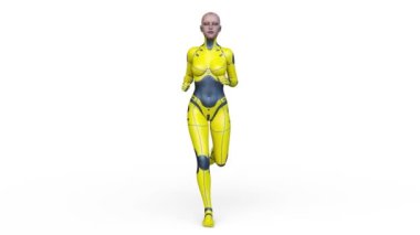 Koşan dişi bir sayborgun 3 boyutlu canlandırması