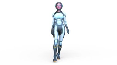 Yürüyen bir siber kadının 3 boyutlu canlandırması