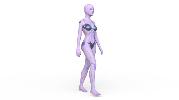 Rendering Eines Wandelnden Weiblichen Cyborgs — Stockvideo