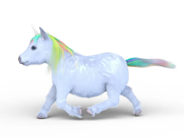 Rendering Unicorno Con Criniera Color Arcobaleno — Foto Stock