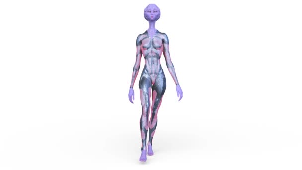 一个行走的女性外星人的3D渲染 — 图库视频影像
