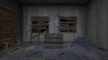 Terk edilmiş binanın kabataslak içerikli 3B görüntülemesi