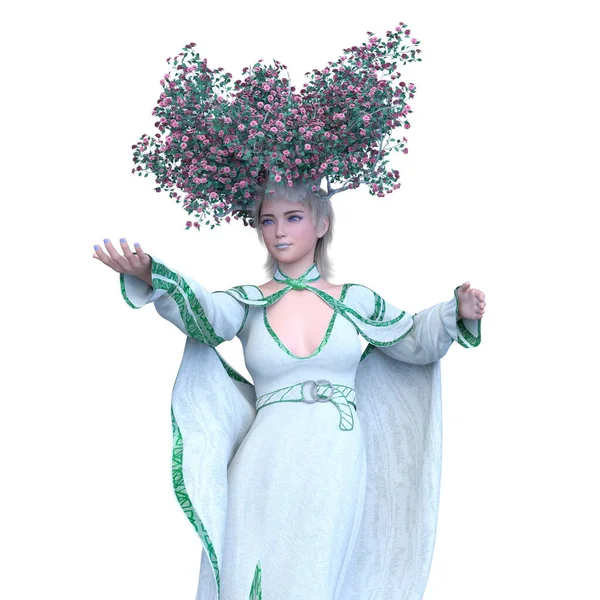 Візуалізація Жінки Довгій Сукні Квітковою Короною — стокове фото