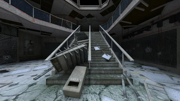 Renderowanie Opuszczonego Placu Atrium — Zdjęcie stockowe