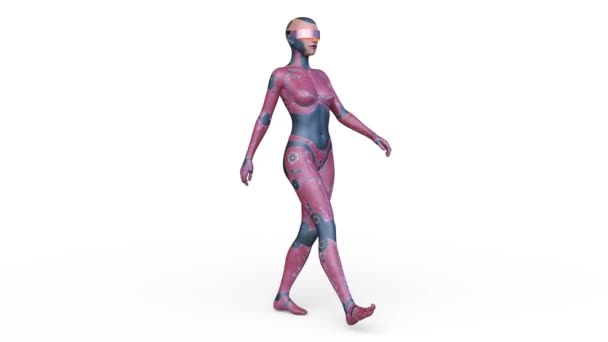 Representación Una Mujer Cyborg Caminando — Vídeos de Stock