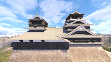 Japon kalelerinin ve dağlarının 3 boyutlu tasarımı