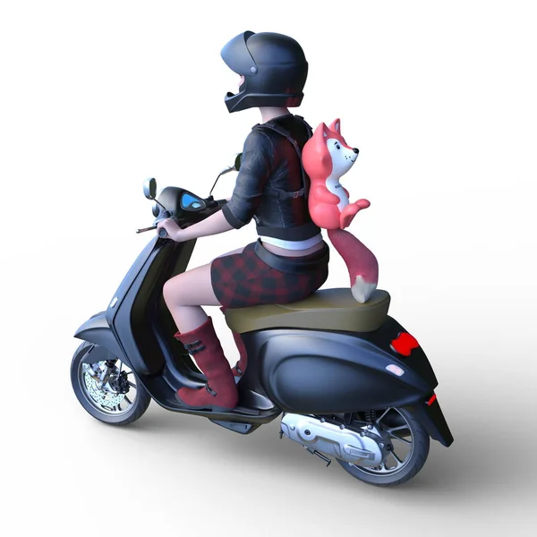 Renderização Uma Mulher Montando Scooter — Fotografia de Stock
