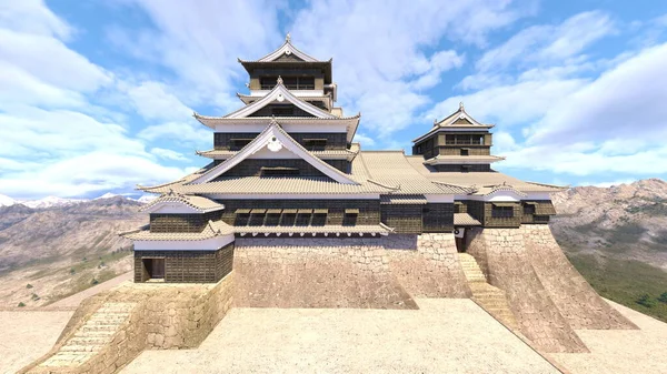 Renderização Dos Castelos Montanhas Japoneses — Fotografia de Stock