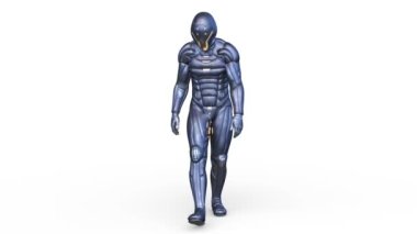 3D rendering of a cyber man walking face down