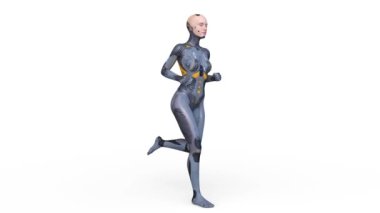 Koşan dişi bir sayborgun 3 boyutlu canlandırması