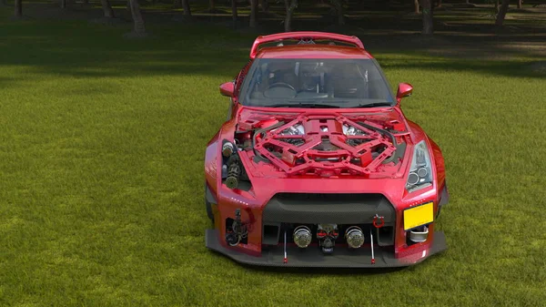 赤いスポーツカーの3Dレンダリング — ストック写真