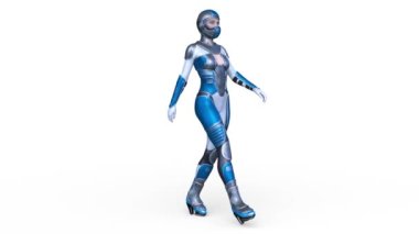 Yürüyen bir siber kadının 3 boyutlu canlandırması