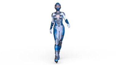 Yürüyen bir siber kadının 3 boyutlu canlandırması