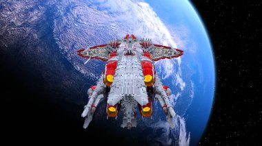 Bir uzay gemisinin ve Dünya 'nın 3 boyutlu canlandırması