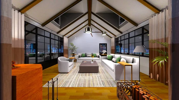 Rendering Living Room Night View — Stock Photo, Image