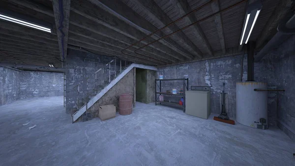 地下仓库的3D渲染 — 图库照片