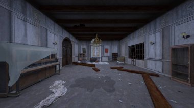 Terk edilmiş binanın kabataslak içerikli 3B görüntülemesi