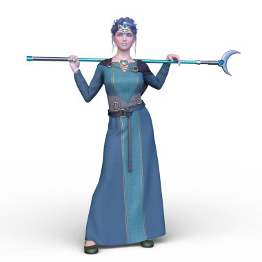 Sihirli değnekli bir kadının 3 boyutlu görüntüsü