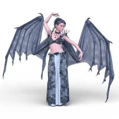 Kanatları açık bir meleğin 3 boyutlu görüntüsü.