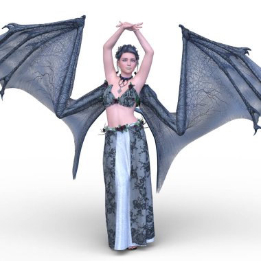 Kanatları açık bir meleğin 3 boyutlu görüntüsü.