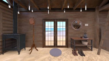 Ahşap dahili stüdyonun 3 boyutlu görüntüsü