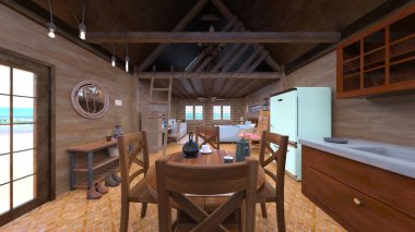 Ahşap dahili stüdyonun 3 boyutlu görüntüsü