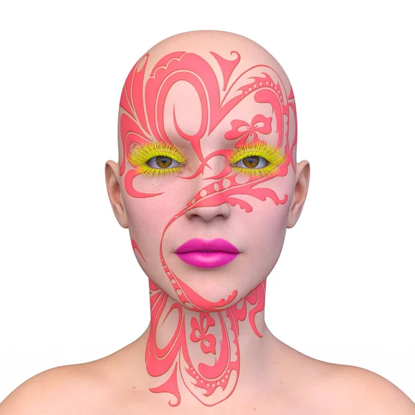 stock image 3D rendering of a woman's face close-up with face painting